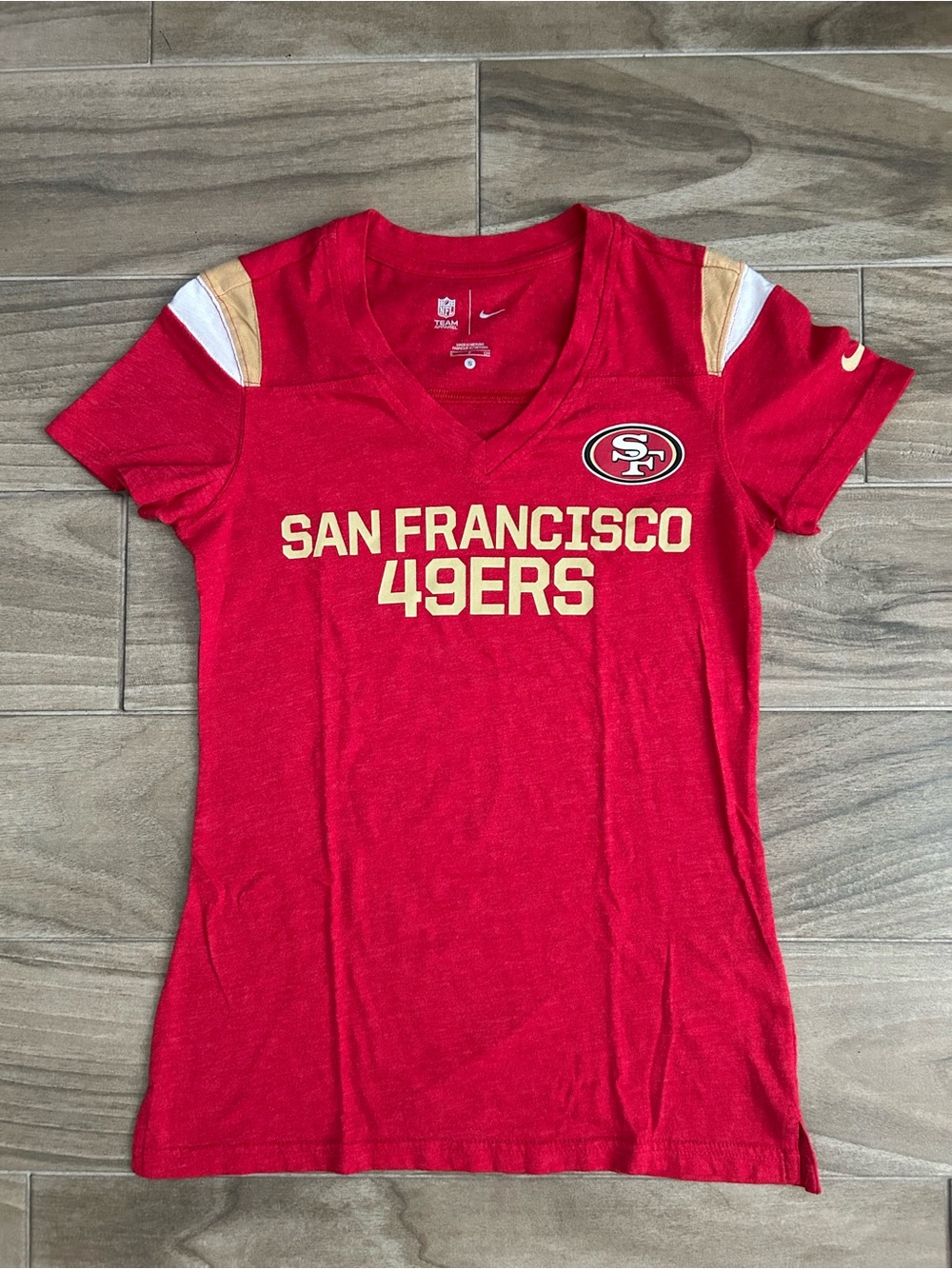 Nike San Francisco 49ers Red Short Sleeve V-Neck Team Tee Size Small